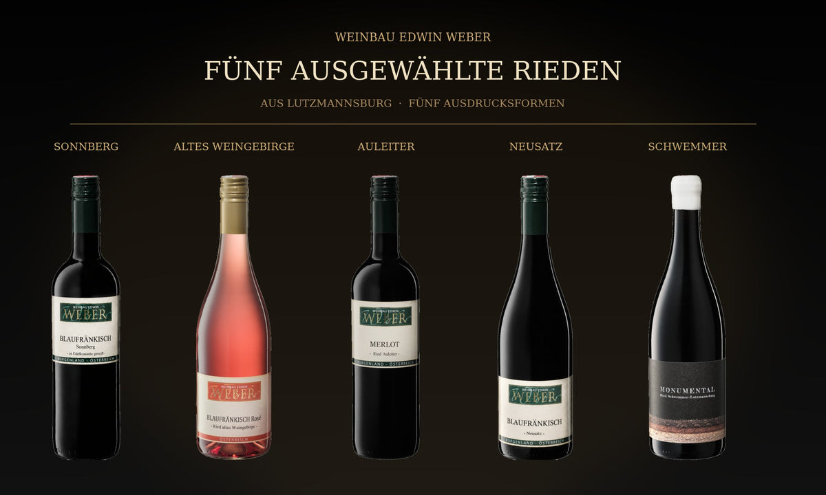 Fünf ausgewählte Rieden aus Lutzmannsburg mit den zugehörigen Weinen